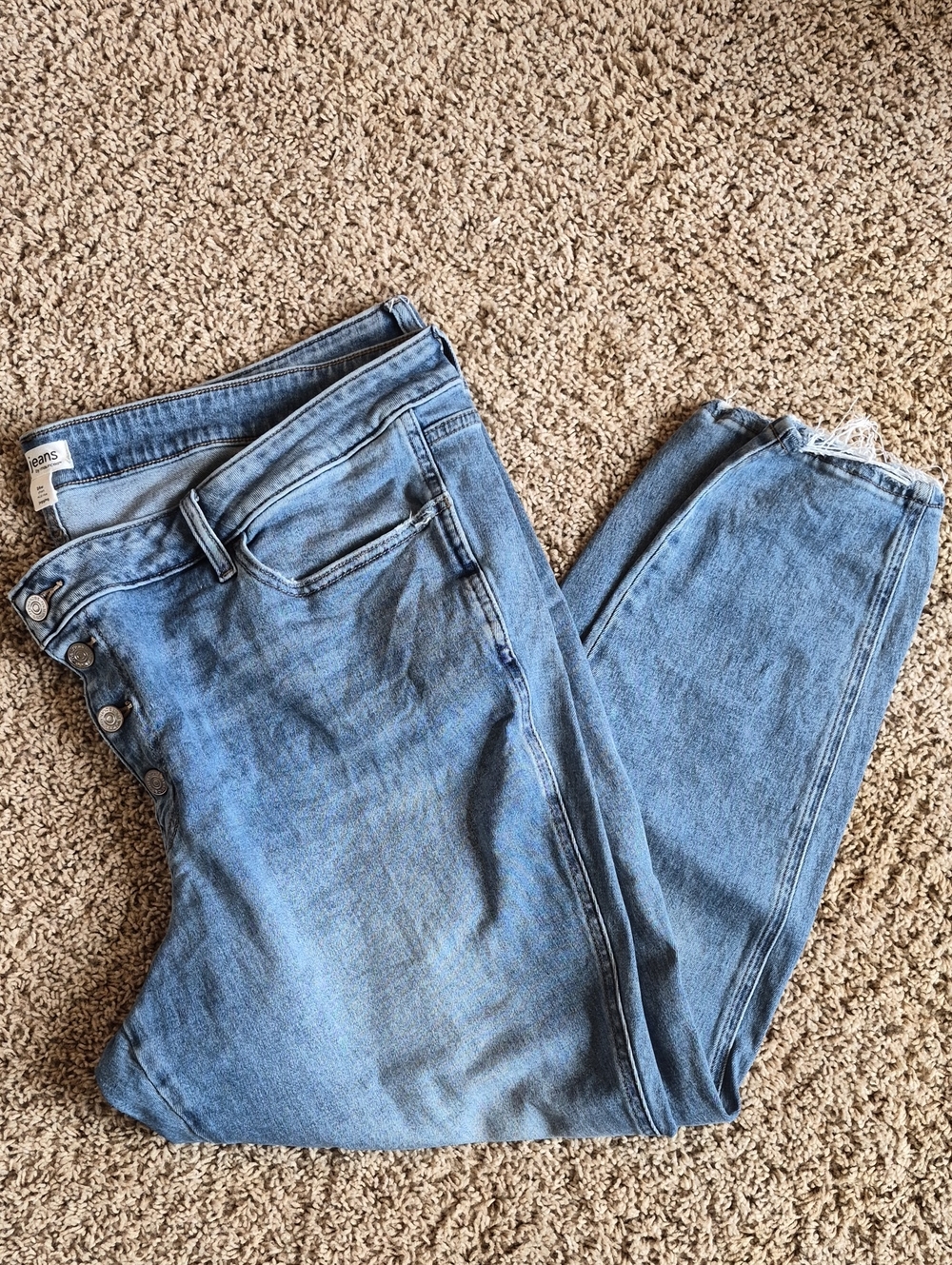 Light Blue Women's Mid Rise-Waist Button-Fly Jeans